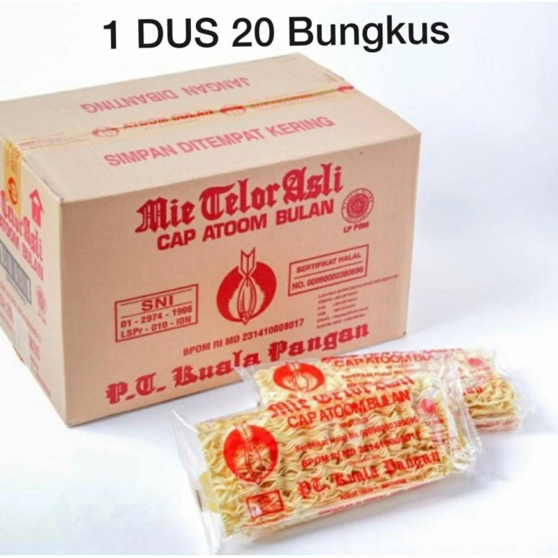 

Mie Telor / Telur Asli Cap Atom / Atoom Bulan 1 Dus / Karton Dos isi 20 pcs x 200gr gram