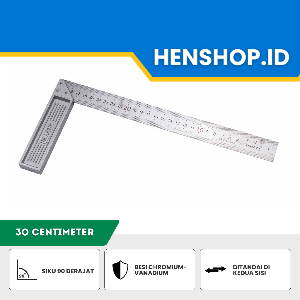 

Feibao Penggaris Siku L / Steel Angle Ruler / Penggaris Siku Tukang / 30cm / Tools / Alat Perkakas / F42-0074C