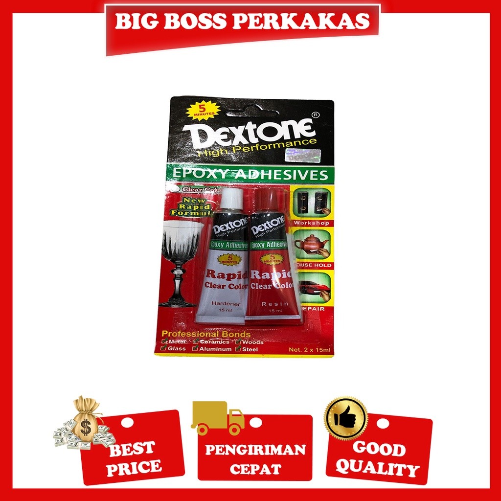 

DEXTONE LEM EPOXY RAPID CLEAR BENING 5 MENIT 15 ml Lem Campur