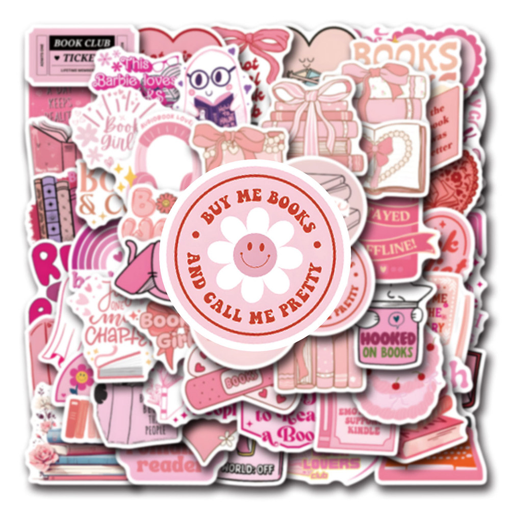 

10/30/60pcs Cute Pink Bookish Stickers Reading Book Cartoon Decals DIY Scrapbook Laptop Phone Luggage DIY Toys Decoration Gift
