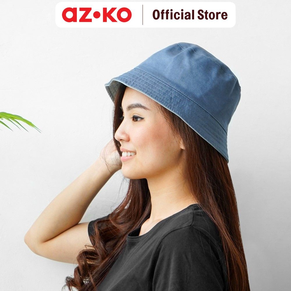 AZKO Ataru Topi Bucket Reversible - Biru/Abu-Abu Aksesoris Kepala Bucket Hat Bolak Balik Topi Stylis