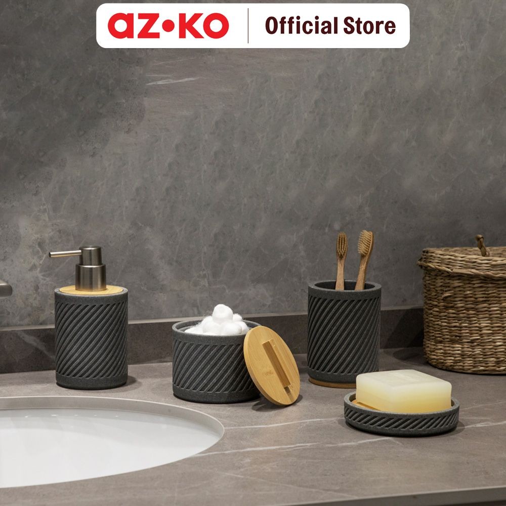 AZKO Stora Lucien Stoples Kapas Polyresin - Abu-Abu Cotton Box Wadah Tempat Simpan Kapas Perlengkapa