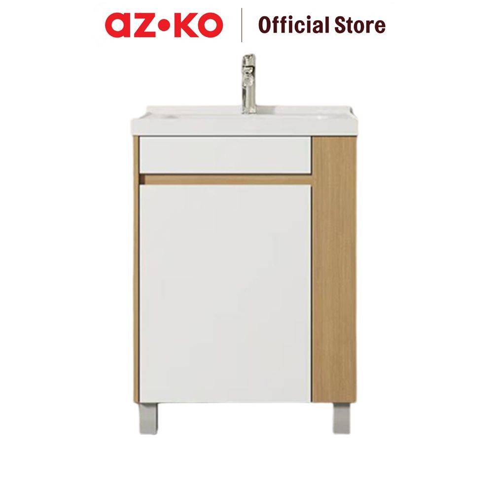 AZKO Fosa Sora Set Kabinet Kamar Mandi PVC - Putih/Cokelat Lemari Toilet Kabinet Wastafel Rak Mandi 