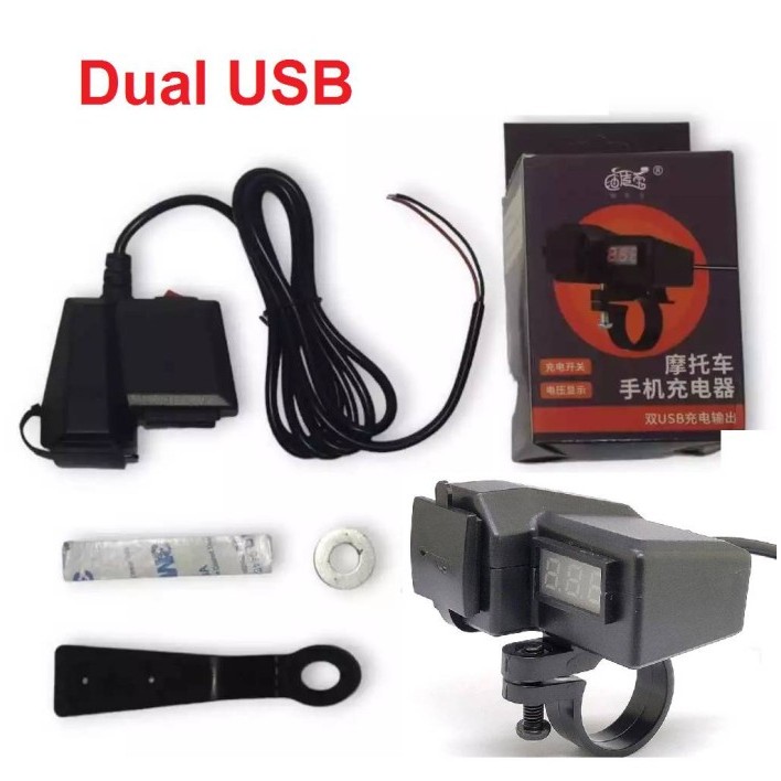Motorcycle Digital Voltmeter Charger Motor Cas HP Motor 2 USB 3.1A Cas - DUAL USB