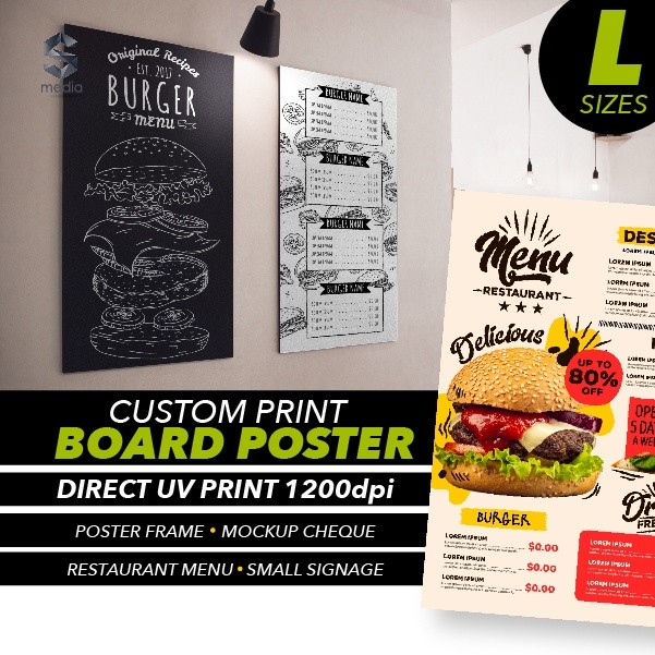 

BOARD POSTER Restaurant Menu Signage Mockup Cheques CUSTOM Print PVC Hard Board DIRECT UV PRINT 1200dpi (L SIZES)