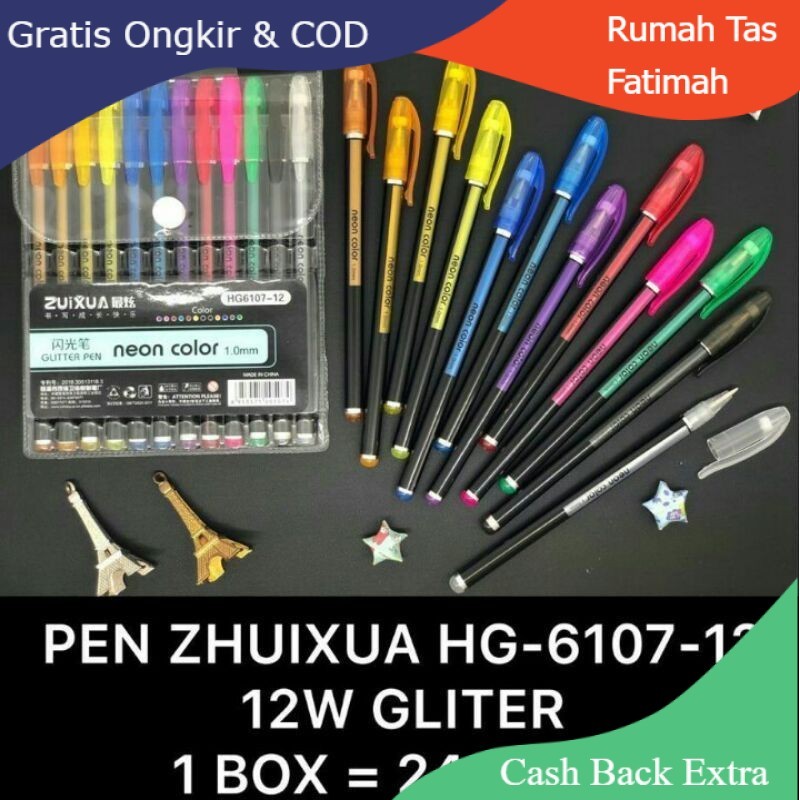 

Promo (1 PAK) PULPEN GLITTER WARNA WARNI ZUIXUA / PULPEN GEL WARNA WARNI ISI 12 pcs By Rumah Tas Fatimah