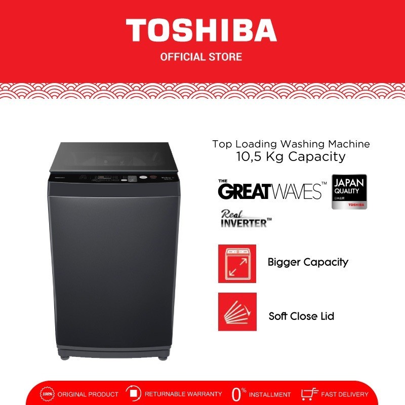 Toshiba Mesin Cuci 1 Tabung Top Loading 10 KG Inverter Low Watt Glass Door Anti Karat AW-DM1150PN