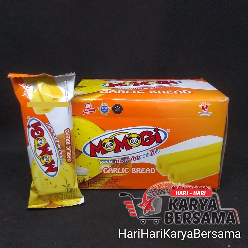 

MAKANAN RINGAN SNACK MOMOGI GARLIC BREAD BOX ISI 10'S X 12GR