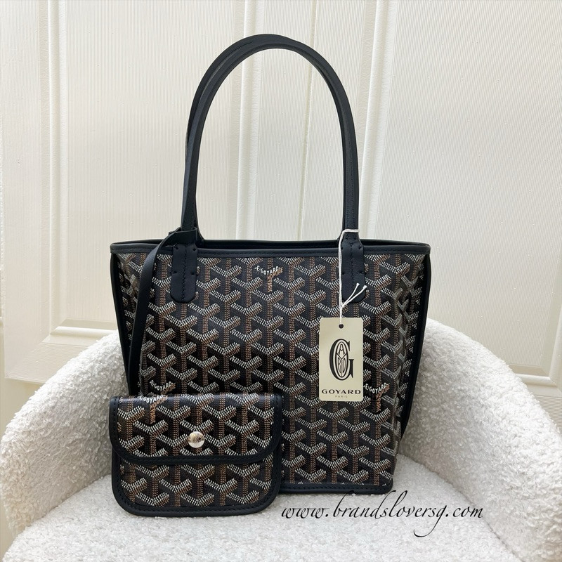 (Brand new) Goyard Mini Anjou Tote Bag in Black Goyardine Canvas and Leather