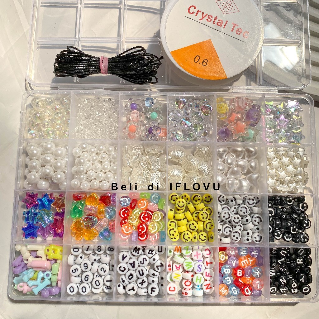 Manik Manik Set + Senar + Tali | Manik Manik Glowing Topping Aesthetic Set Mix 5 untuk Gelang