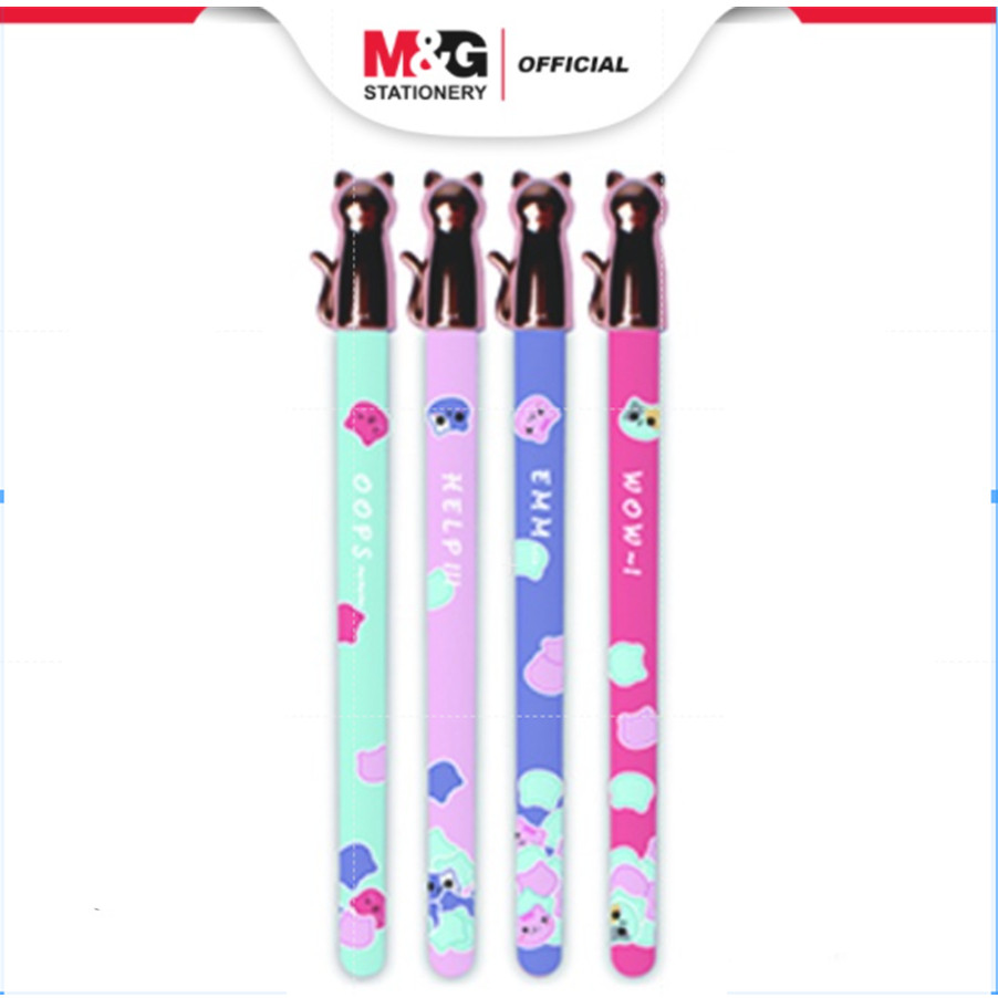 

M&G "ADORABLE PET" Semi-Gel Ball Pen 0.7mm Cute Golden CAT Shape Cap Rubber Coating Body Colorful