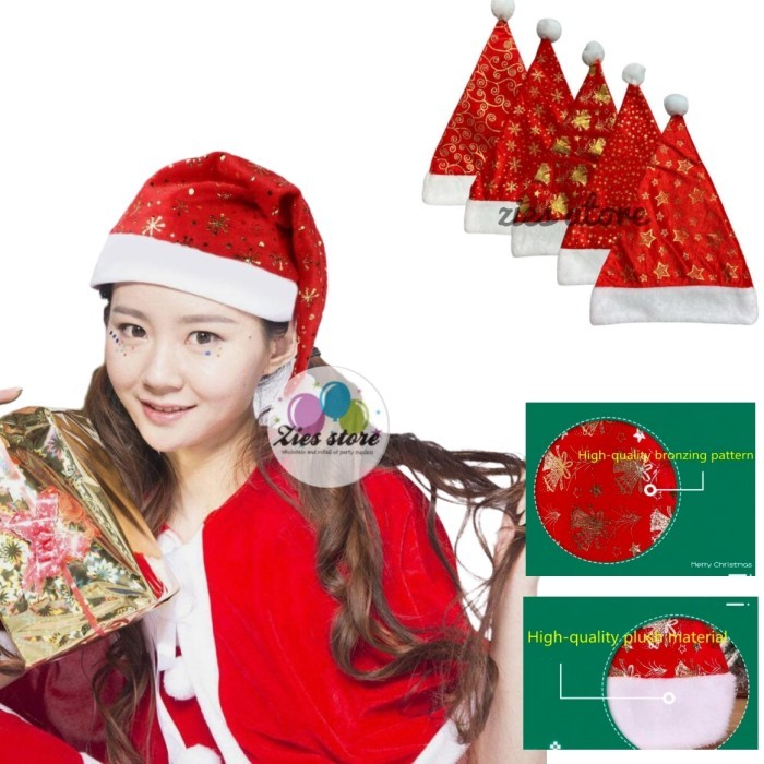 CXY-72  Topi Natal Xmas Mix Motif Gold / Topi Merry Christmas