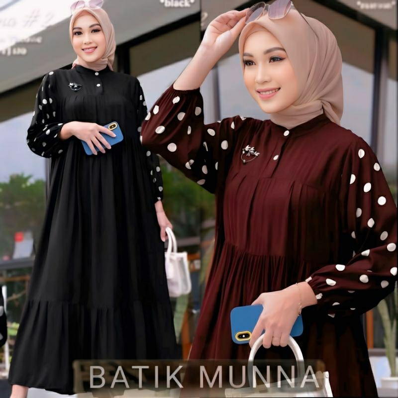 [HOT NEW] Dasima Gamis Polos Kombinasi Polkadot Bahan Rayon Premium Adem