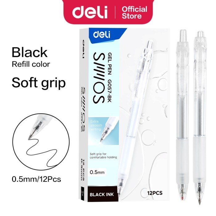 

Pulpen / Pena Gel Pen Deli EG057 0.5mm Tinta Hitam Nyaman Digenggam