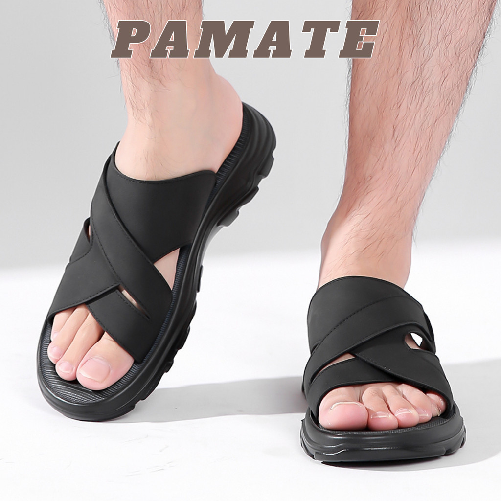 Sepatu Sendal Luar Ruangan Santai Pria dengan Gulungan Tali Silang Dari Kulit Asli, Menggabungkan Mo