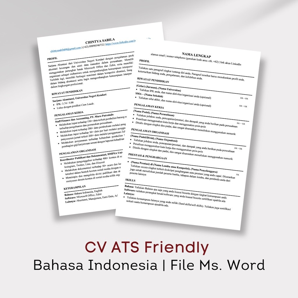 CV ATS Bahasa Indonesia | Jasa Pembuatan CV ATS Friendly | Template CV ATS