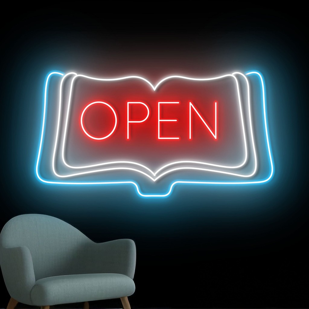 

Open Book Shop Neon Wall Sign Bookish Sign Bookworm Wall Art Decor Book Lover Birthday Gift Read Book Sign Store Shop Library