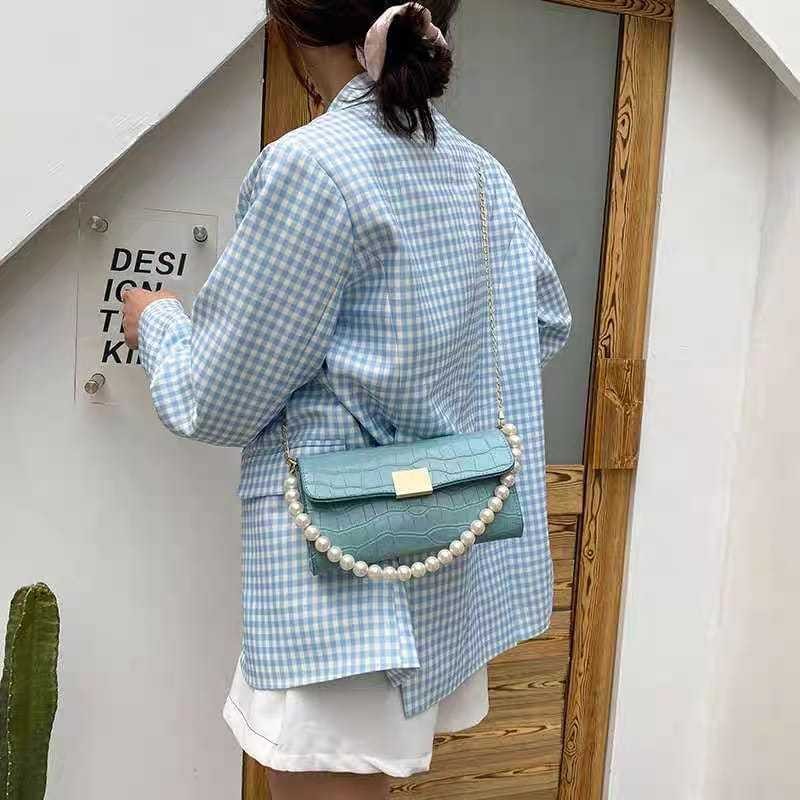 Tas Bahu Mutiara Wanita Model Terbaru Tas Perempuan Fashion Kekinian Tali Full Mutiara Premium