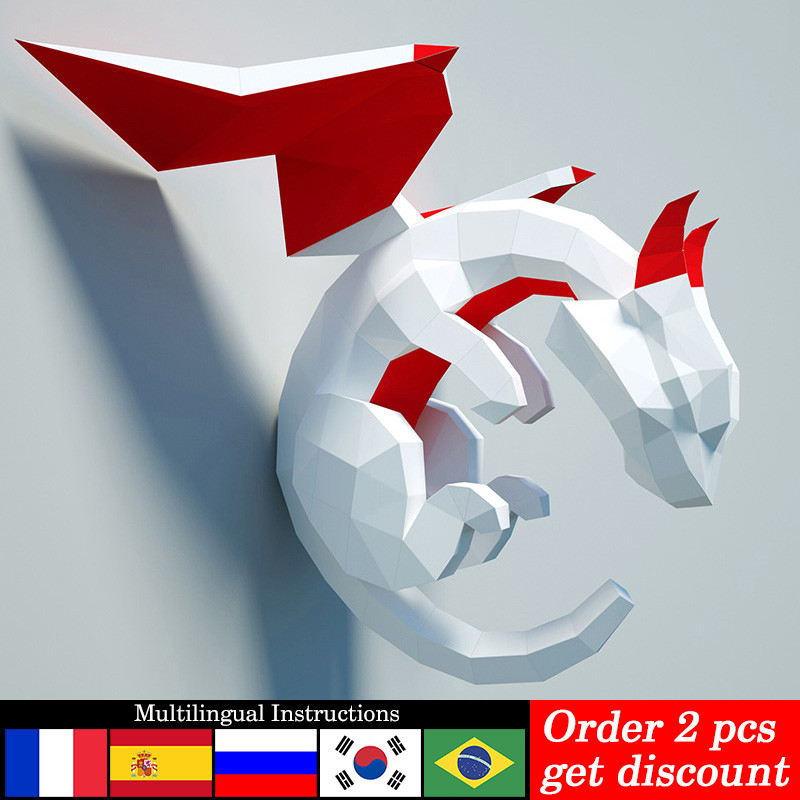 

White Dragon Animal Paper Model Room Wall Decor,3D Home Decoration Papercraft Art,Handmade DIY Adult Origami Craft RTY318