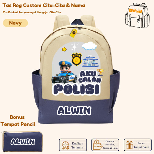 TAS ANAK DMOOND - - Tas Ransel Anak TK SD Custom Nama - Tas Ransel Sekolah Anak Motif Cita-cita POLI