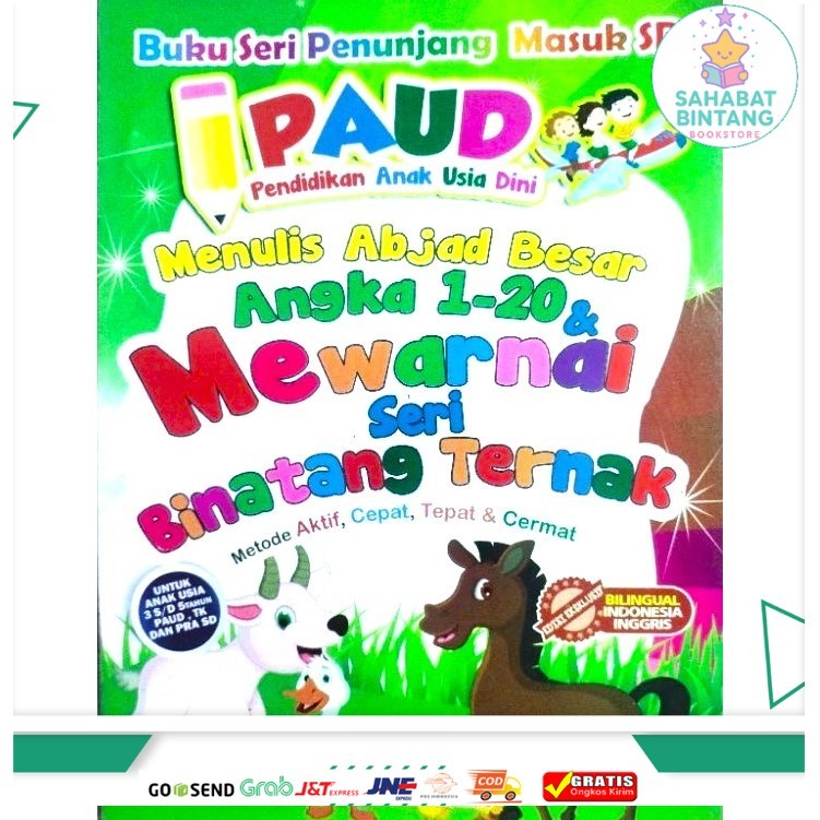 Buku Menulis Abjad & Angka 1-20 dan Mewarnai Binatang Ternak