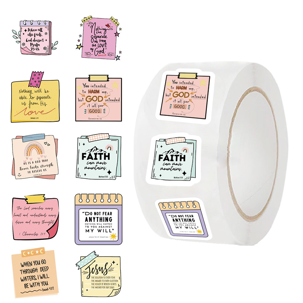 

500pcs Bible Reward Stickers Roll Religious Jesus Encourage Sticker for Scrapbooks Notebook Laptop Stationery Label Decor