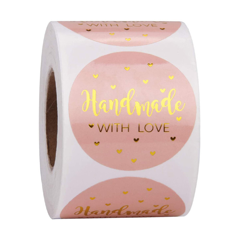 

50pcs "Handmade With Love" Kraft Paper Stickers 25mm Round Adhesive Labels Baking wedding decoration party decoration Sticker
