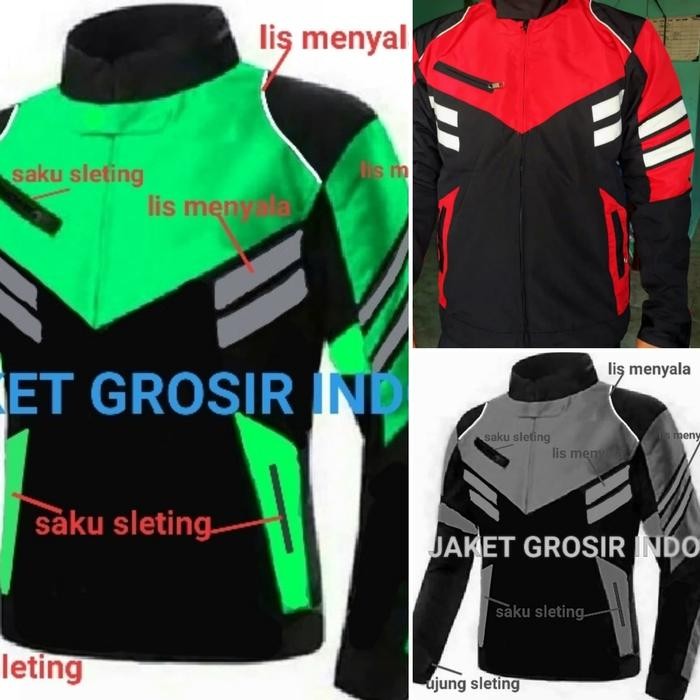 jaket turing merah polos - Merah, M