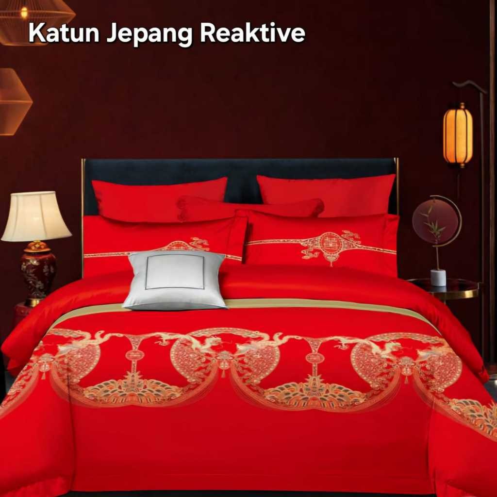 Bedcover Set Katun Jepang Reaktive Motif Chinese Wedding / Sprei wedding sanghie / bedcover wedding 