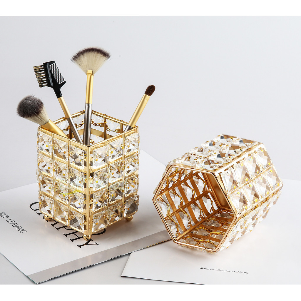 Tempat Wadah Pena Kotak Kuas Makeup Kristal & Asbak Kaca Kristal Mutiara Tebak/tempat Abu Rokok Mewa