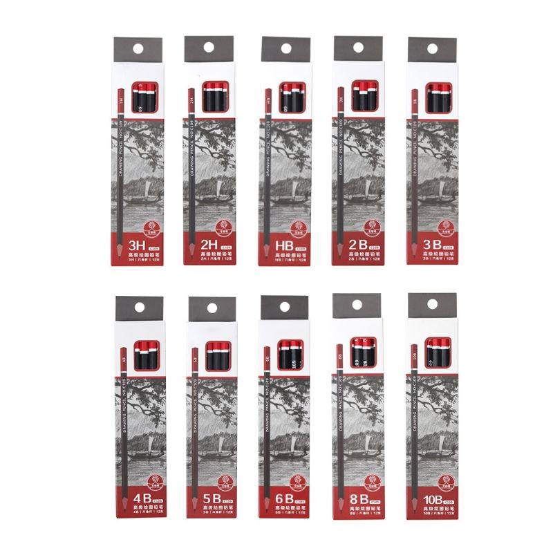 

12pcs/box Graphite Pencil Sketch Drawing Writing 2H HB 2B 3B 3H 4B 5B 6B 8B 10B Office School Supplies Drop Shipping