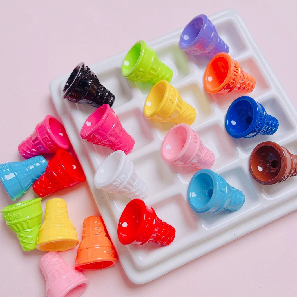 

10pcs/lot Mix Colored Cone Baking Paint Ice Cream Perforated Acrylic Beads DIY Jewelry Accessories Buckle Beaded Pen Material