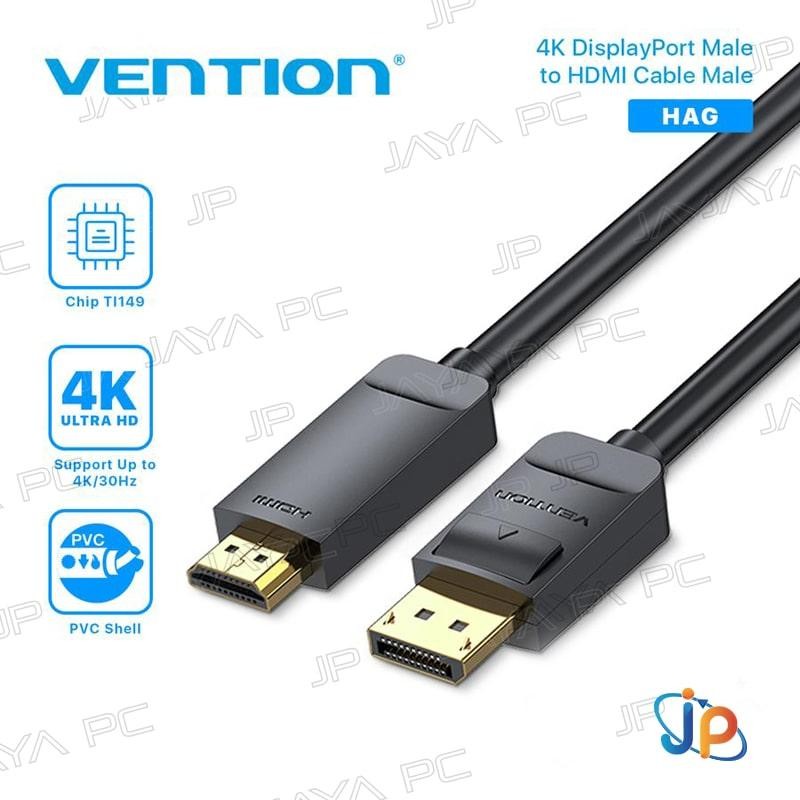 Vention HAG Kabel HDMI 4K UHD Gold Plated - DP DisplayPort Male to HDMI Male Cable