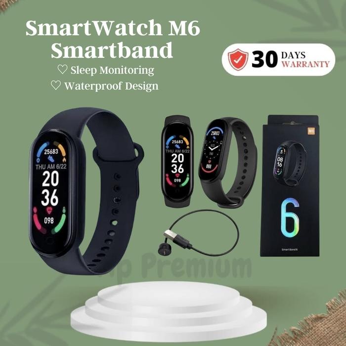 SmartWatch M6 Smartband Like Mi Band 2022 Anti Air Original Jam Pintar - Hitam, Smartwatch M6