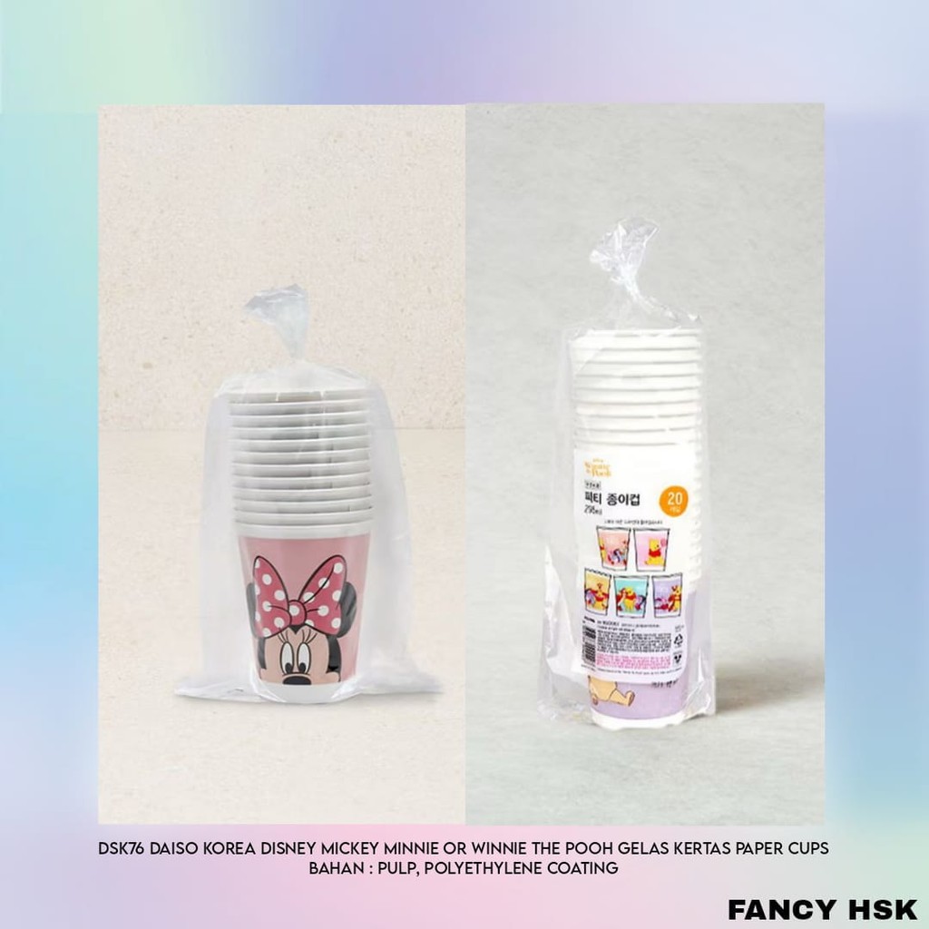 KOREA DAISO DISNEY MICKEY MINNIE OR WINNIE THE POOH GELAS KERTAS PAPER CUPS DSK76