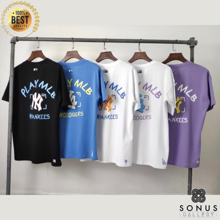 [COD] BAJU TSHIRT NY LA PLAY MLB KOREA IMPORT HIGH QUALITY SABLON - LA Biru, XL