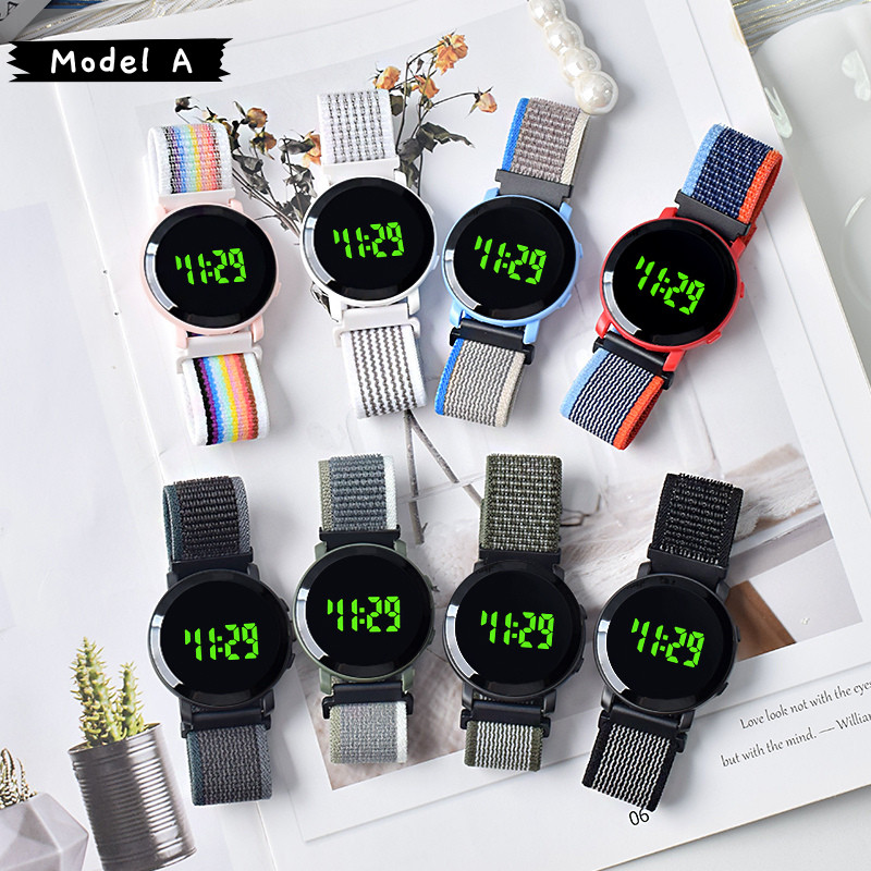 J206 Jam Tangan Bulat Digital Watch Strap Kanvas Jam Tangan LED Jam Tangan Kanvas