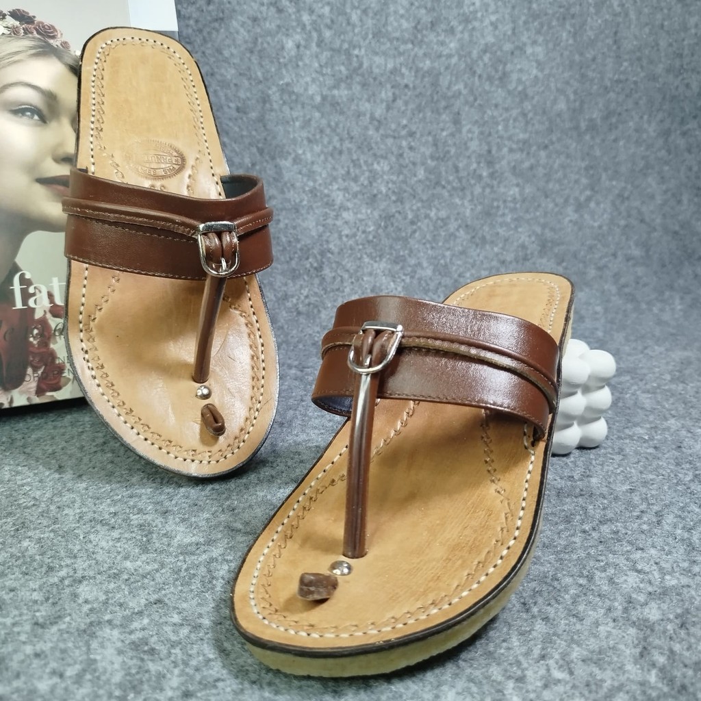 Sandal Tarumpah Jepit Kulit Asli Karet Mentah Pria & Wanita Antislip
