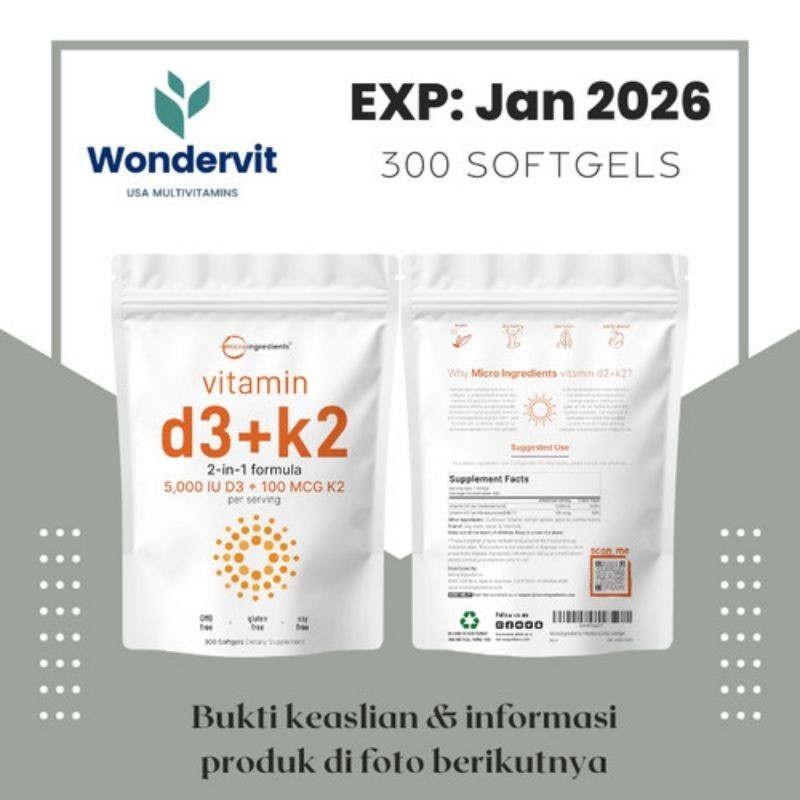 Micro Ingredients MicroIngredients Vitamin D3 5000IU K2 100mcg 300 Softgels