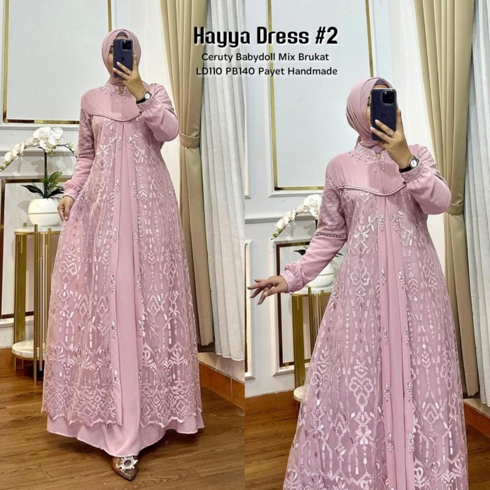 Busana Muslim Wanita Modern Modis Trendy Bahan Berkualitas Bagus /Hayya 2 Dress Ceruti Brokat Payet 