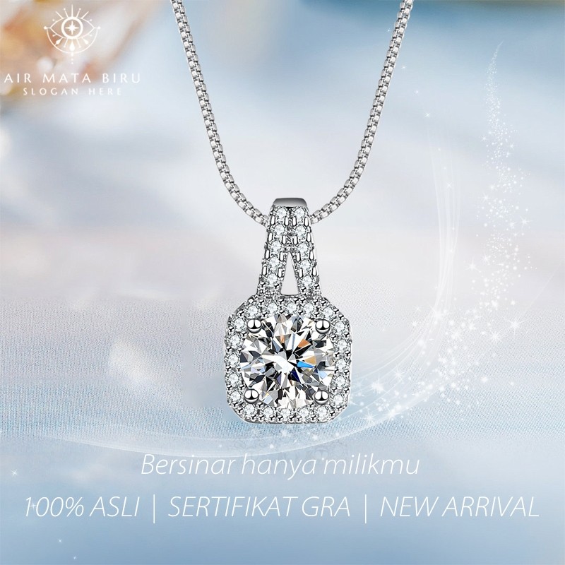 kalung berlian Moissanite Kalung moissanite sertifikat 1.0 Carat Kalung wanita perak 925 aksesoris w