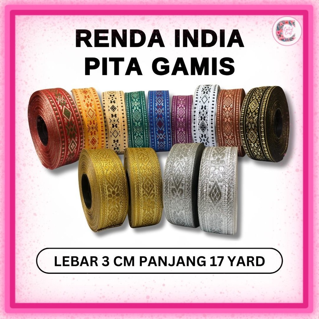 

Pita Gamis Renda India Bordir 3 cm 17 yard