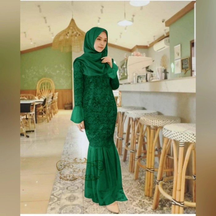 Dress duyung XXL christi hijau botol gamis brukat JUMBO murah chris at