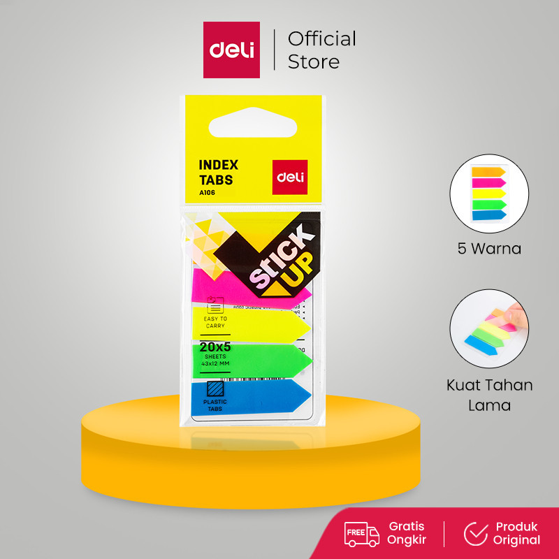 

Deli Index Tab Sticky 43 × 12mm/ 5×20sheets 5 Warna Perekat Kuat Tahan Lama EA10602