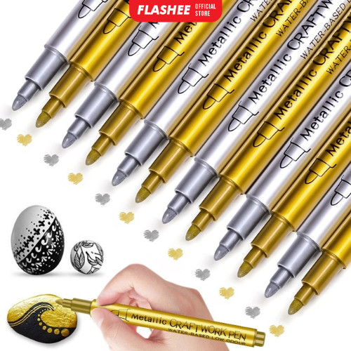 

Flashee Spidol Tahan Air Warna Emas Perak Metallic Pen Gold Silver