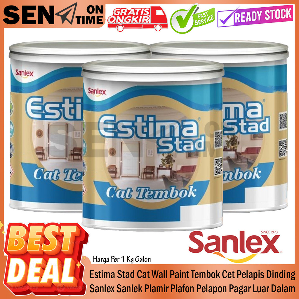Estima Stad Cat Tembok Pelapis Dinding Sanlex Wall Paint Cet Sanlek Plamir Plafon Pelapon Eksterior 