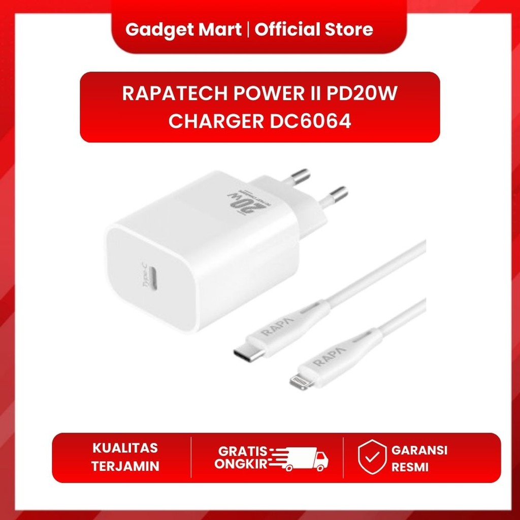 Charger with Kabel C to Lightning MFi 27W | RAPAtech POWER II PD20W Charger DC6064