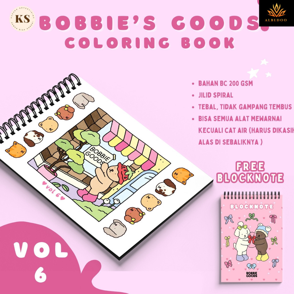 

Bobbie's Goods Vol.6 Coloring Book Buku Mewarnai Anak Remaja Dewasa Aesthetic Kertas Tebal
