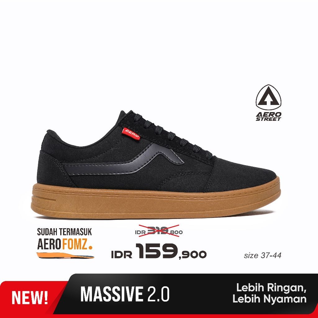 Aerostreet 37-44 Massive Low 2.0 Hitam Gum - Sepatu Sneakers Casual