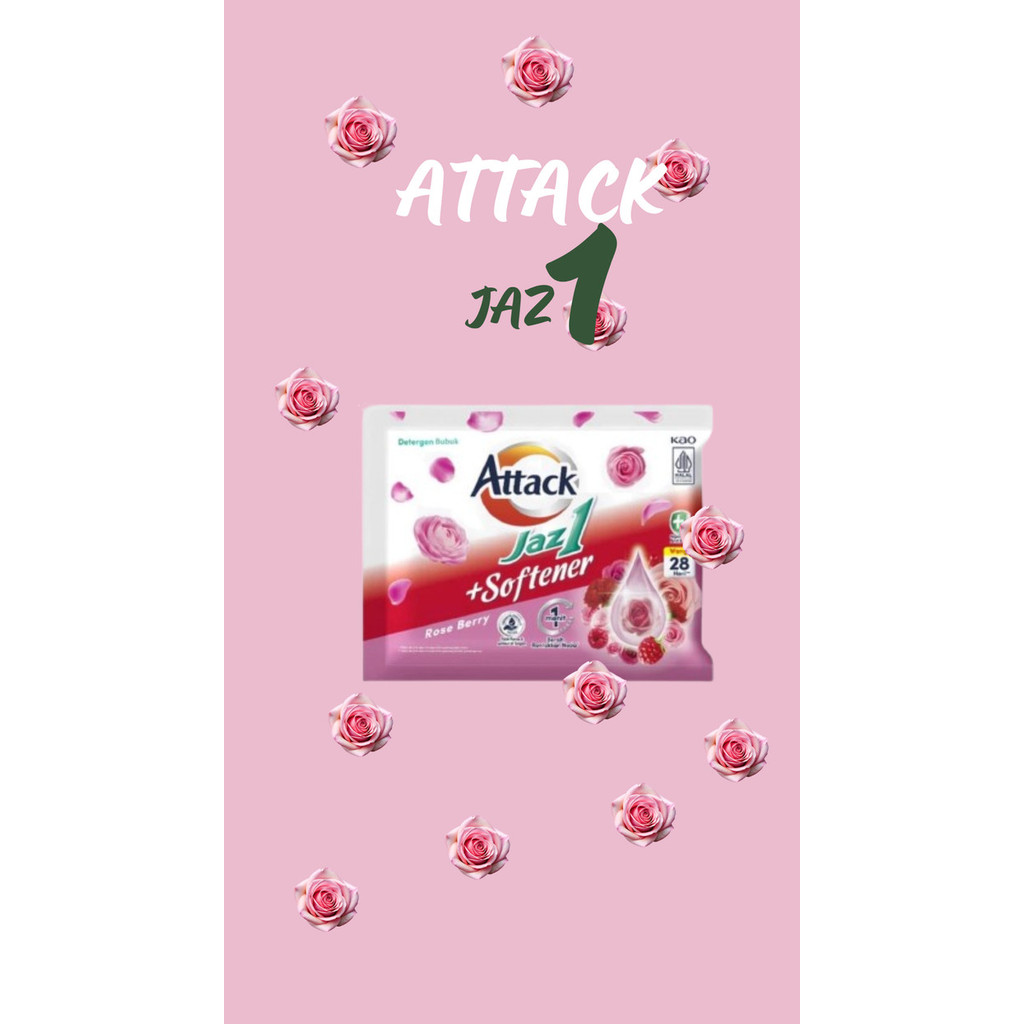 Detergent attack jaz1  plus softener wangi rose berry isi 40gr 6 sachet